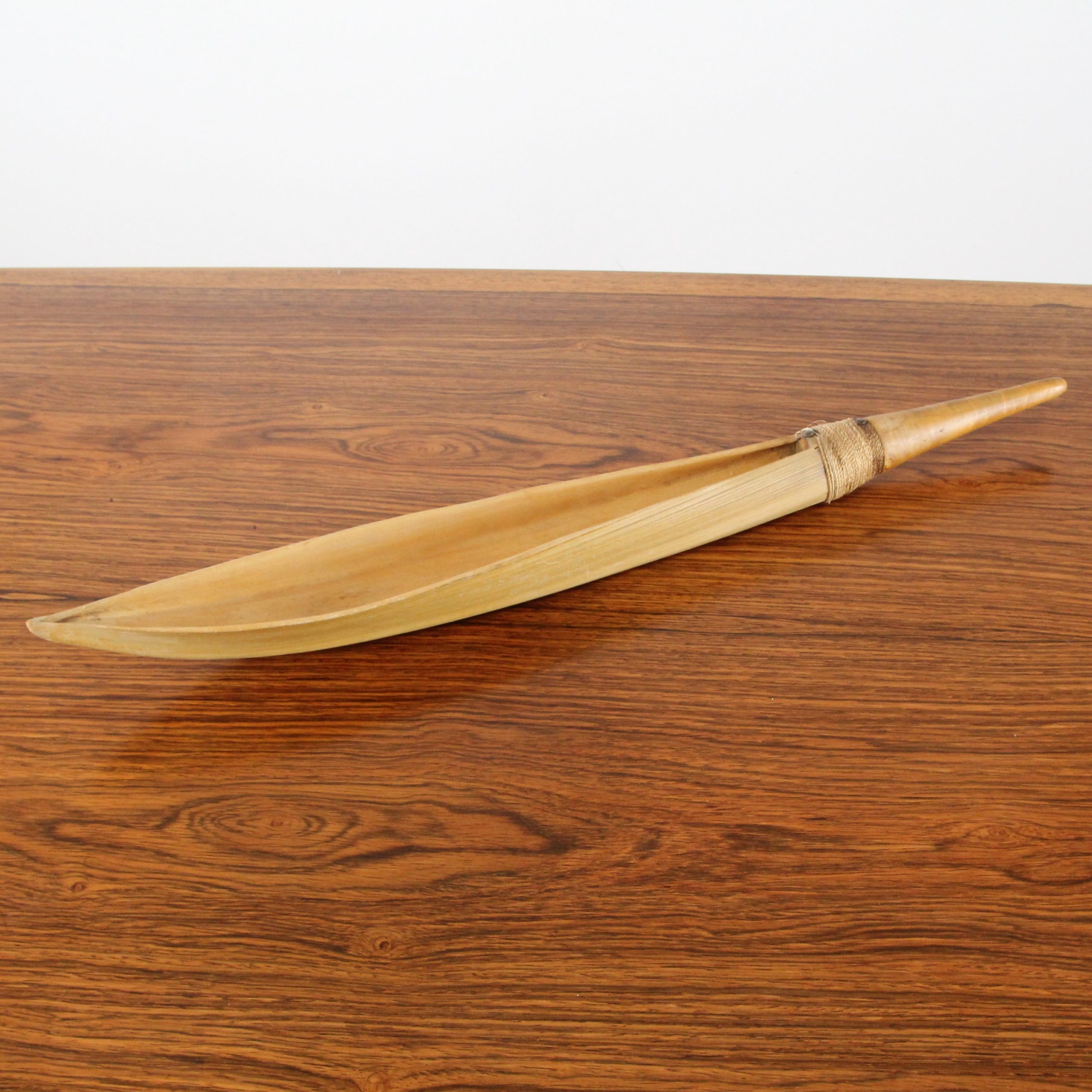 Bamboo serving boat w/ wooden handle by Illums Bolighus