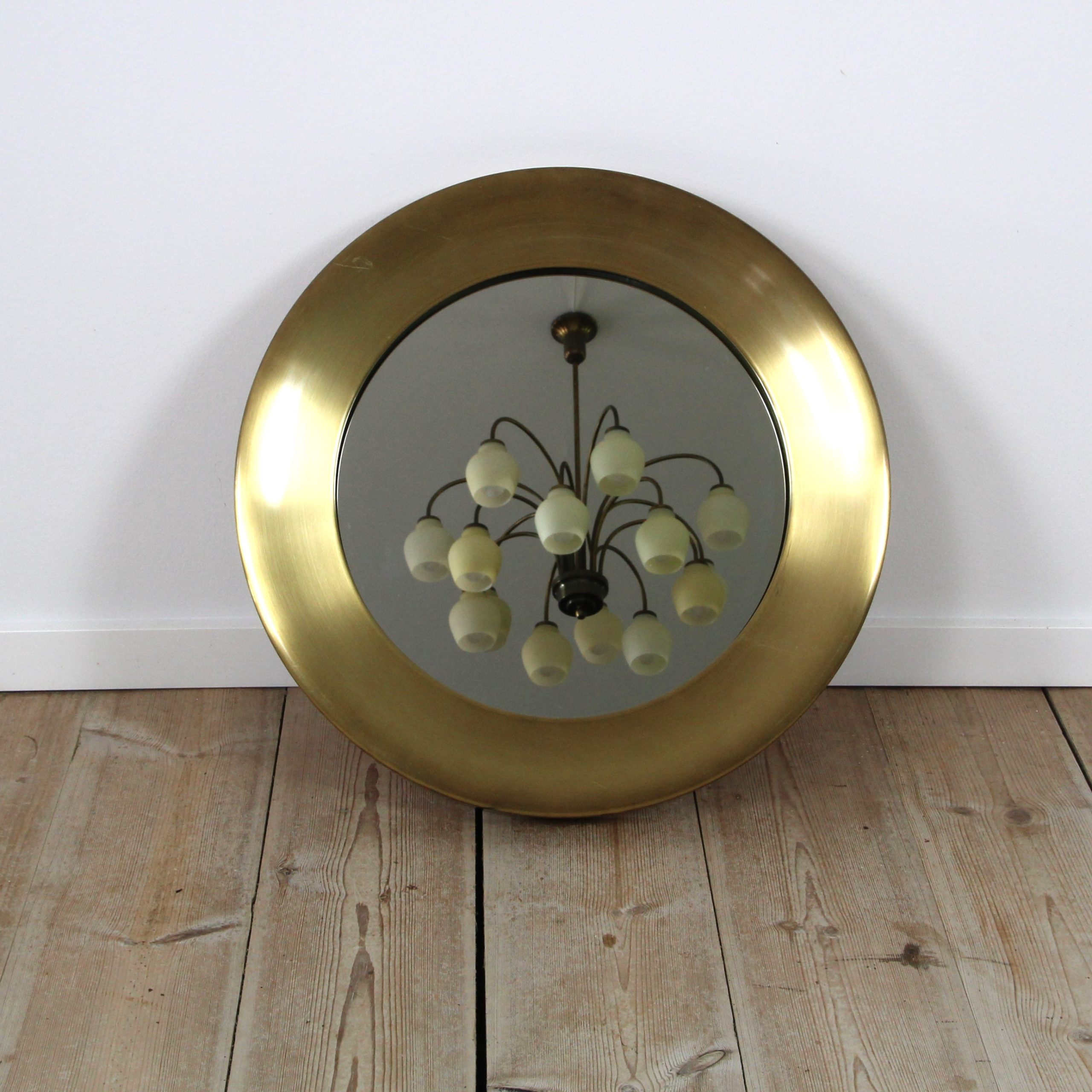 Round brass mirror no. 133 by Glas Mäster, Markary, Sweden 1960’s