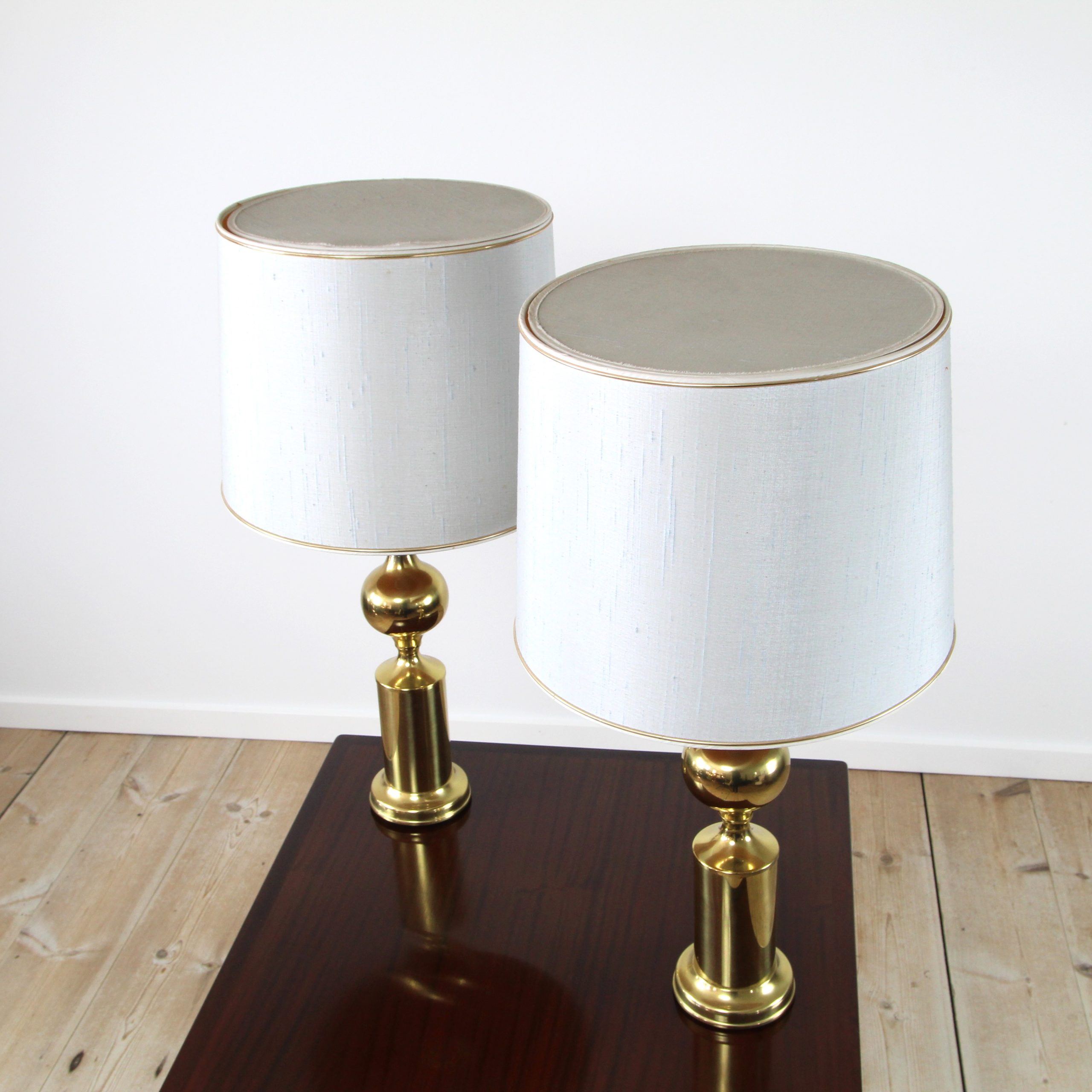Pair of large brass table lamps